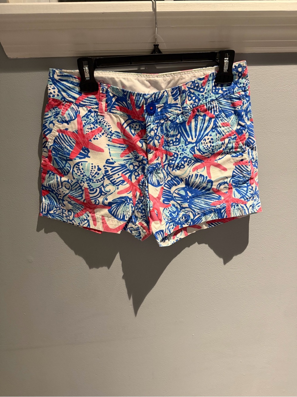 Lilly Pulitzer Coral, Blue & White Starfish Print Bermuda Shorts
